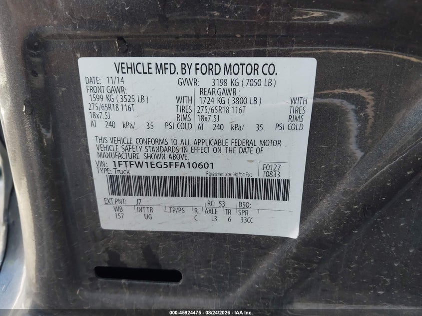 2015 FORD F-150 PICKUP 3.5L V-6 DI, DOHC, VVT, TURBO, 365HP