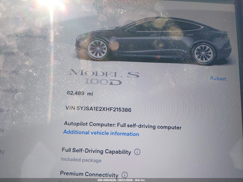 2017 TESLA MODEL S auction photo 7