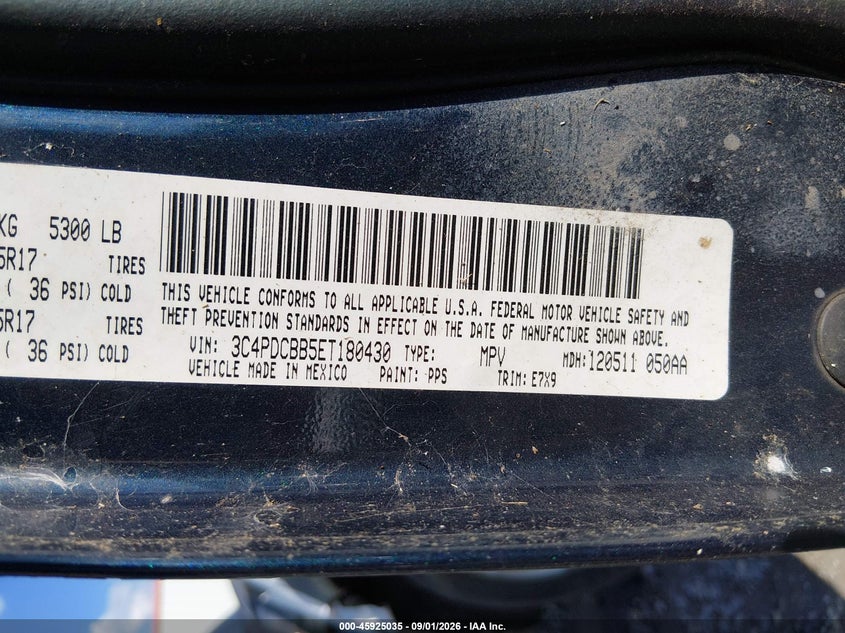 2014 DODGE JOURNEY SPORT UTILITY VEHICLE 2.4L I-4 DOHC, VVT, 173HP