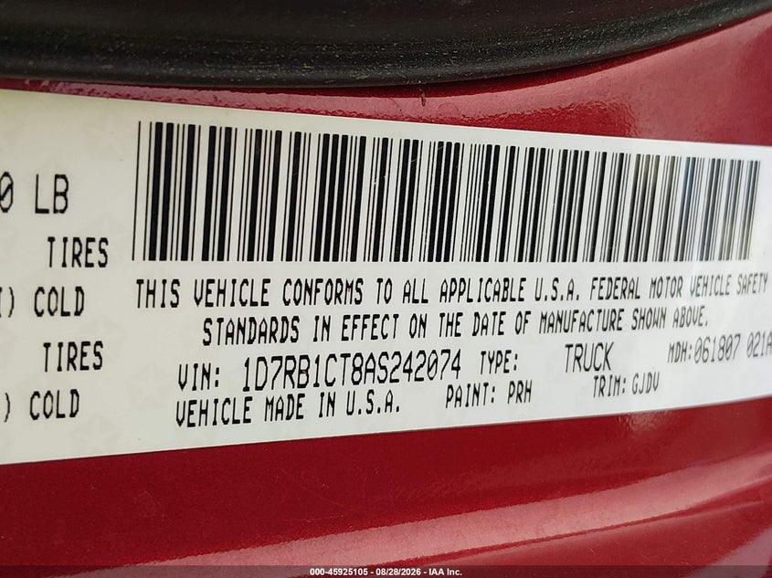 2010 DODGE RAM PICKUP 5.7L V-8 VVT, 390HP