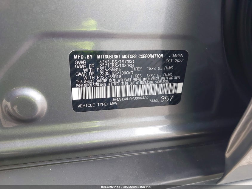 MITSUBISHI OUTLANDER SPORT 2023 VIN JA4ARUAU9PU000420