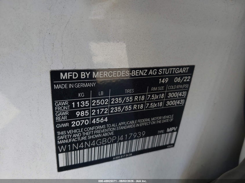 MERCEDES-BENZ GLA 250 2023 VIN W1N4N4GB0PJ417939