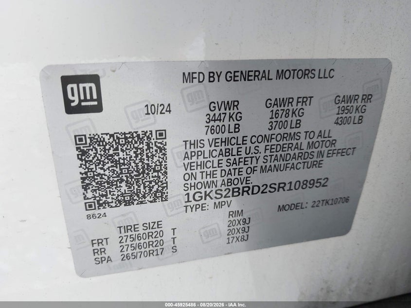 GMC YUKON 2025 VIN 1GKS2BRD2SR108952
