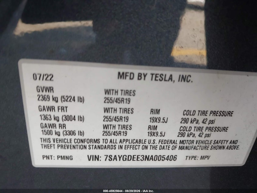 2022 TESLA MODEL Y SPORT UTILITY VEHICLE ELECTRIC