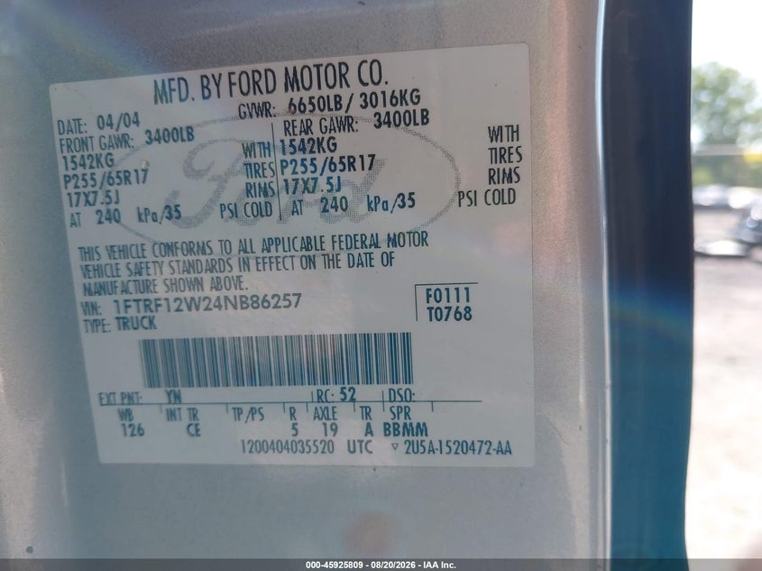 2004 FORD F-150 TRUCK 4.6L V-8 231HP