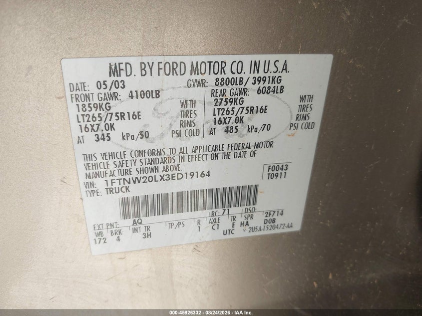 2003 FORD F250 PICKUP 5.4L V-8 260HP