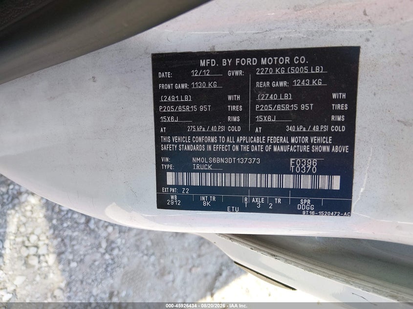 2013 FORD TRANSIT VAN 2.0L I-4 DOHC, 136HP