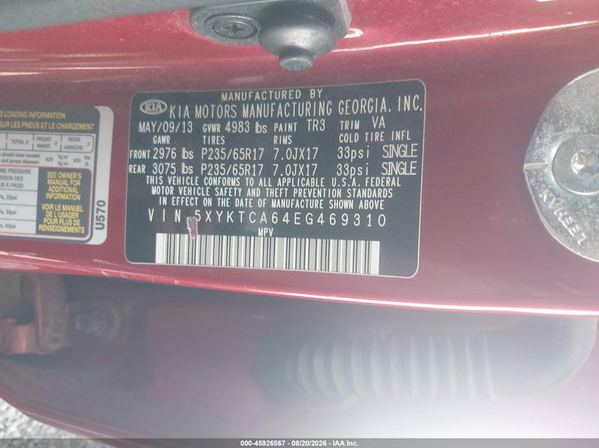 2014 KIA SORENTO SPORT UTILITY VEHICLE 2.4L I-4 DI, DOHC, VVT, 191HP