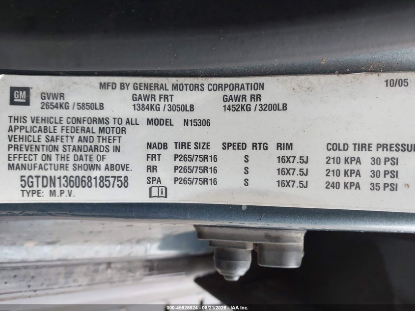HUMMER H3 SUV 2006 VIN 5GTDN136068185758