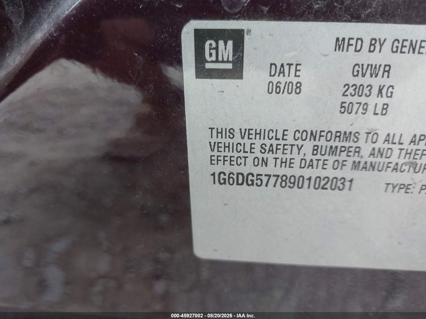 CADILLAC CTS 2009 VIN 1G6DG577890102031