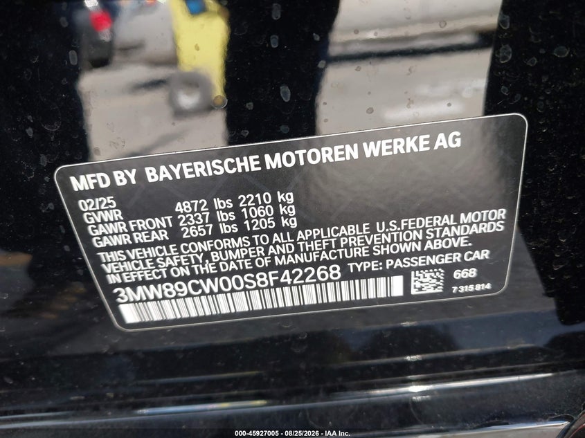 BMW 330I 2025 VIN 3MW89CW00S8F42268