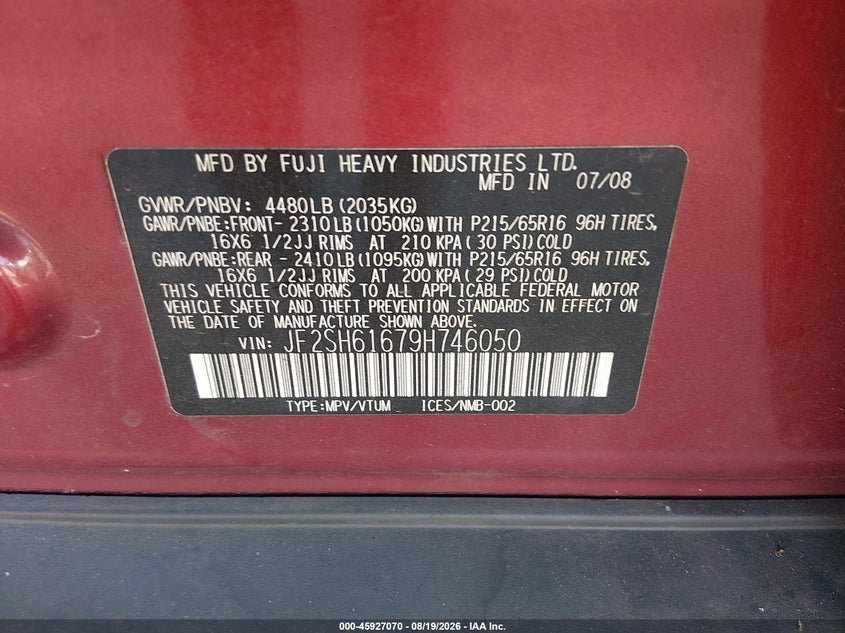2009 SUBARU FORESTER SPORT UTILITY VEHICLE 2.5L H-4 VVT, 170HP