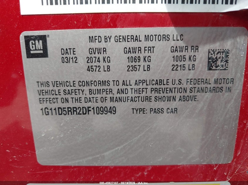2013 CHEVROLET MALIBU auction photo 8