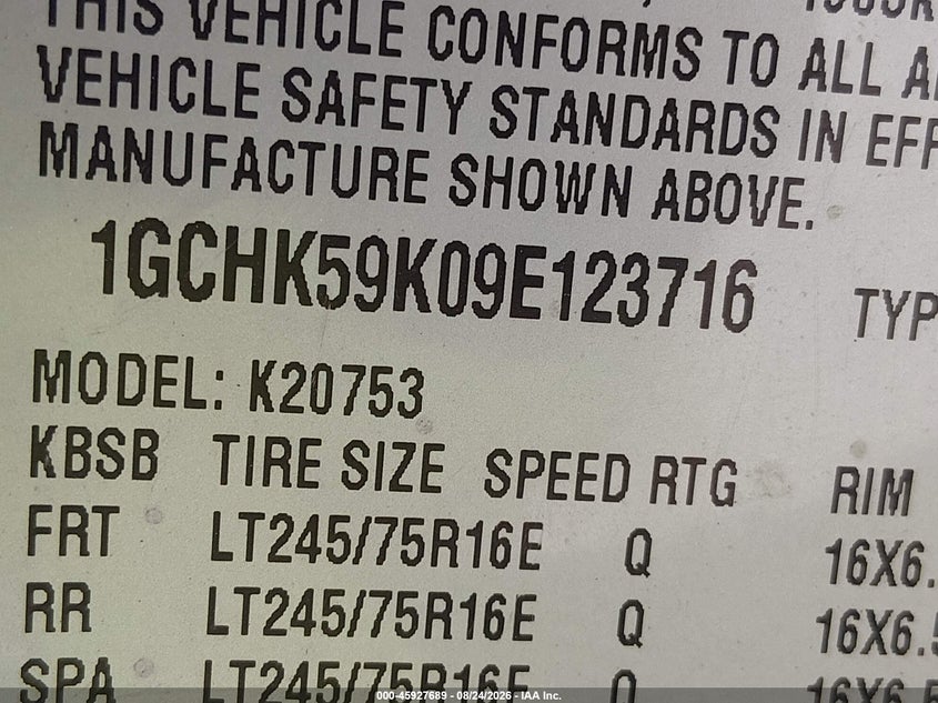 CHEVROLET SILVERADO 2500HD 2009 VIN 1GCHK59K09E123716