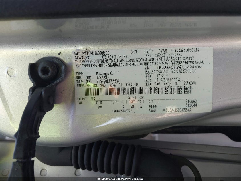 FORD FOCUS 2014 VIN 1FADP3F24EL324510