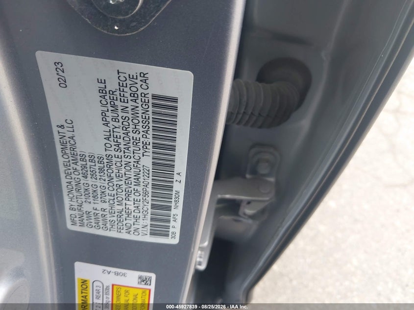 HONDA ACCORD HYBRID 2023 VIN 1HGCY2F56PA012227