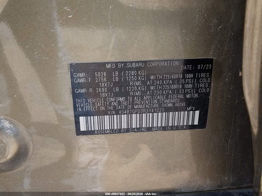 SUBARU OUTBACK 2024 VIN 4S4BTGPD3R3141220
