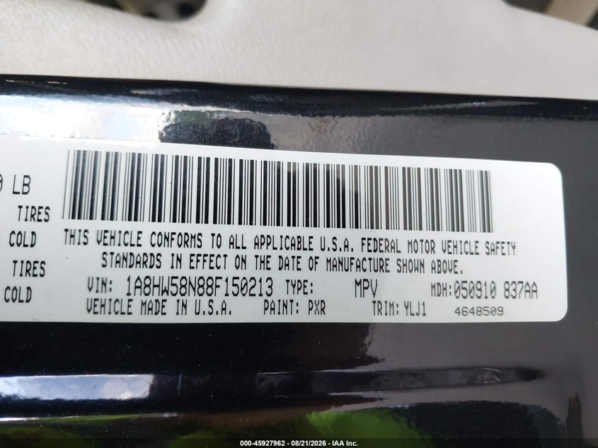 CHRYSLER ASPEN 2008 VIN 1A8HW58N88F150213