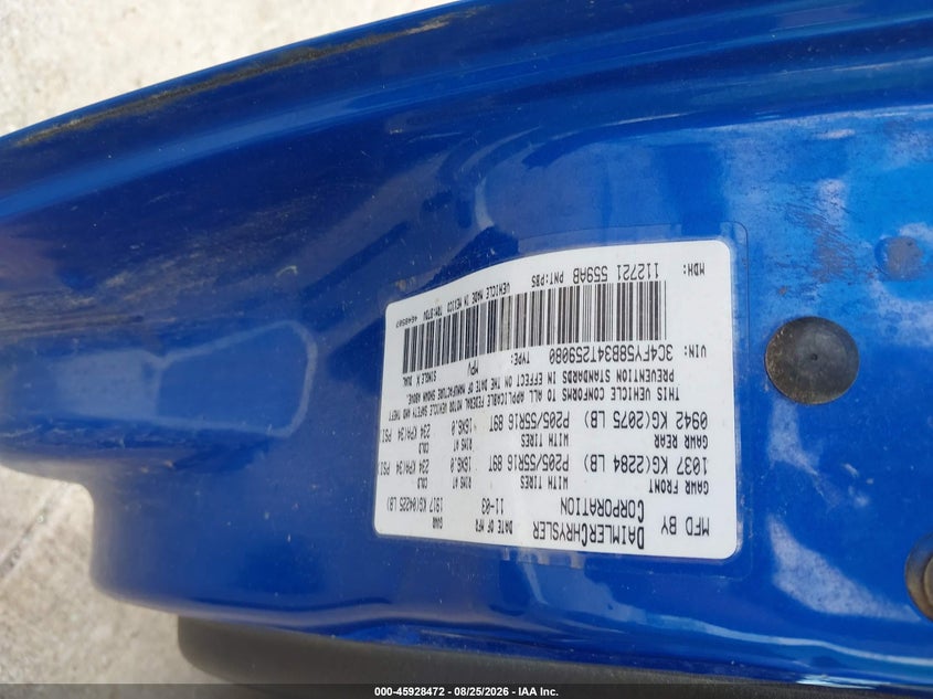 CHRYSLER PT CRUISER 2004 VIN 3C4FY58B34T259080