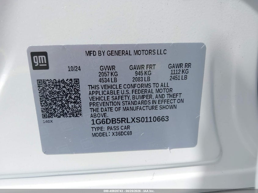 CADILLAC CT4 2025 VIN 1G6DB5RLXS0110663