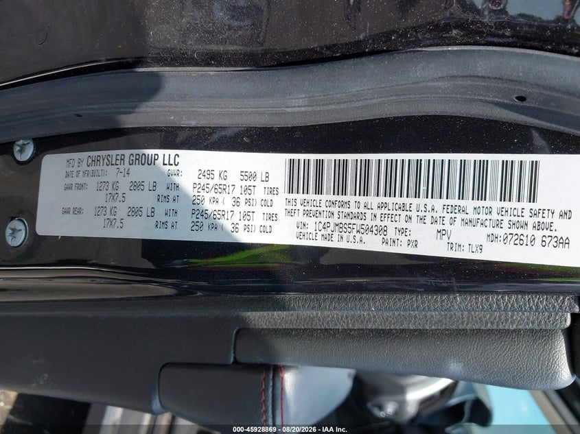 2015 JEEP CHEROKEE SPORT UTILITY VEHICLE 3.2L V-6 DOHC, 271HP