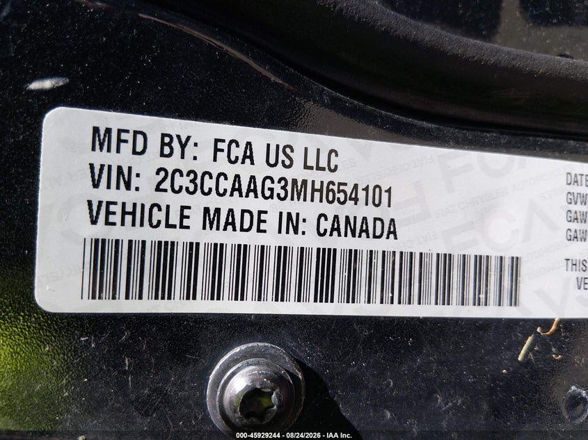 CHRYSLER 300 2021 VIN 2C3CCAAG3MH654101