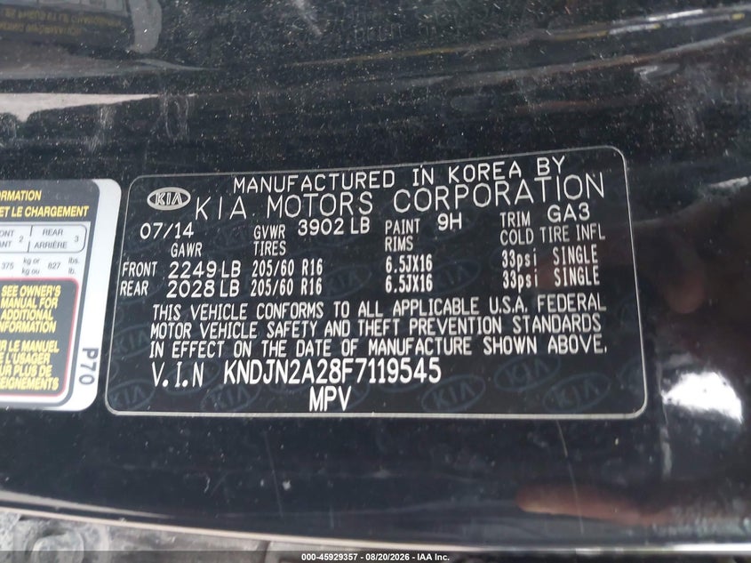 2015 KIA SOUL HATCHBACK 1.6L I-4 DI, DOHC, VVT, 130HP