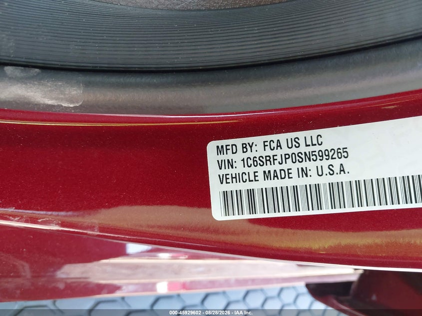 RAM 1500 2025 VIN 1C6SRFJP0SN599265