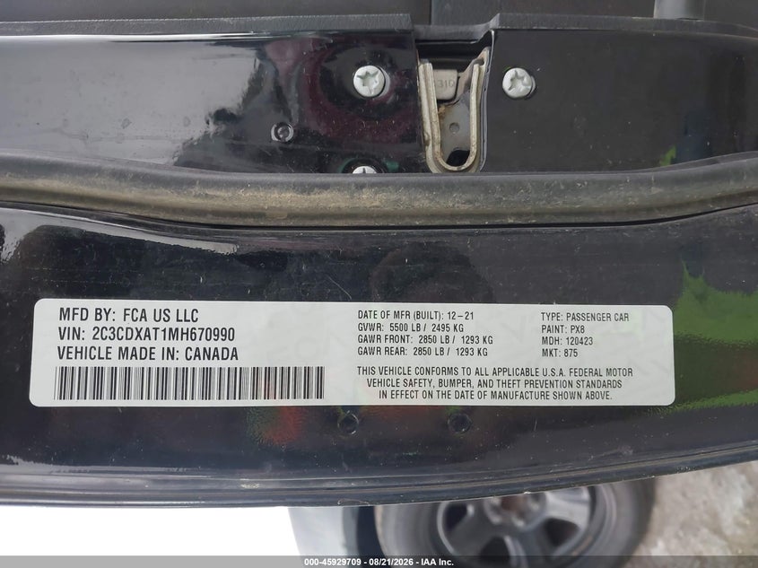 DODGE CHARGER 2021 VIN 2C3CDXAT1MH670990