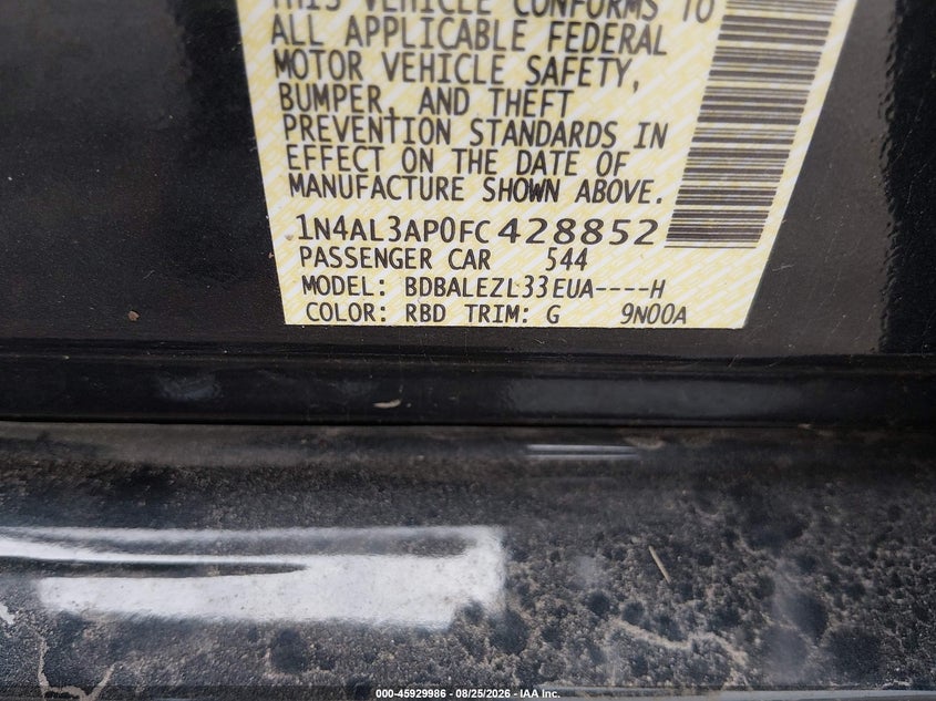 2015 NISSAN ALTIMA SEDAN 2.5L I-4 DOHC, VVT, 182HP