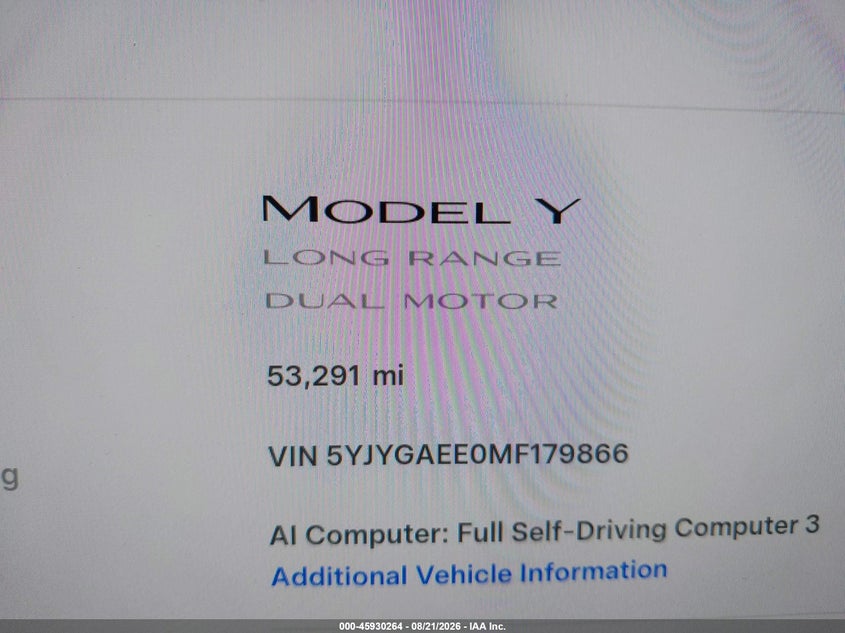 2021 TESLA MODEL Y auction photo 7
