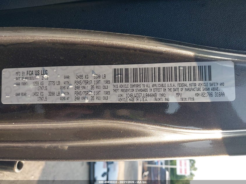 JEEP WRANGLER JK UNLIMITED 2018 VIN 1C4BJWDG7JL844049