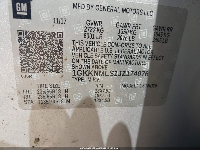 2018 GMC ACADIA SPORT UTILITY VEHICLE 3.6L V-6 DI, DOHC, VVT, 310HP