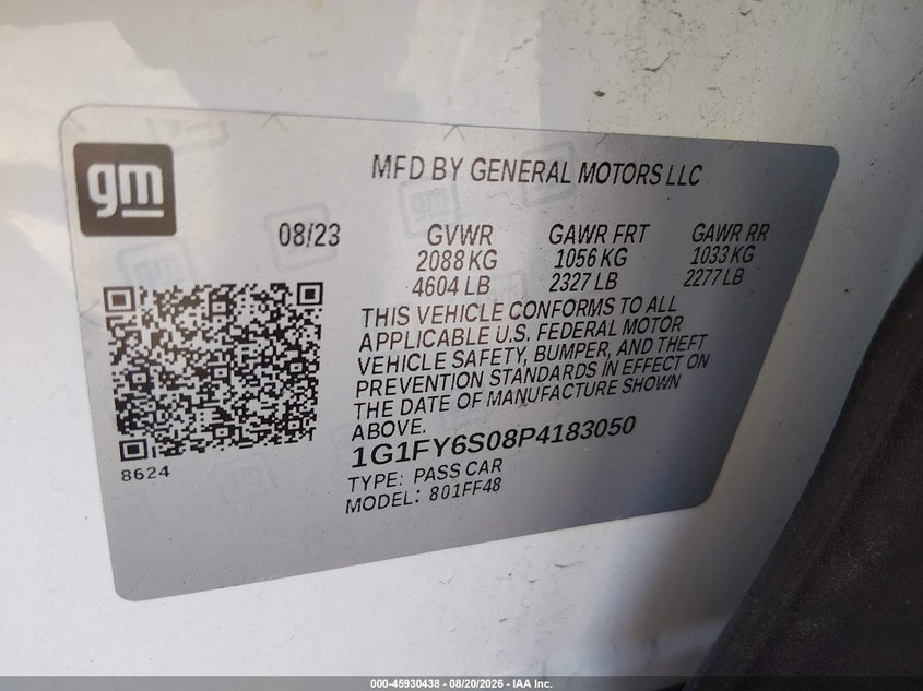 CHEVROLET BOLT EUV 2023 VIN 1G1FY6S08P4183050