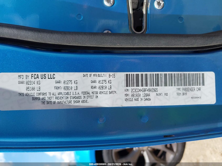 2015 DODGE CHARGER SEDAN 3.6L V-6 DOHC, VVT, 292HP