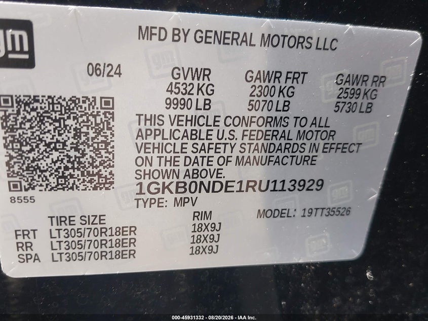 GMC HUMMER EV SUV 2024 VIN 1GKB0NDE1RU113929