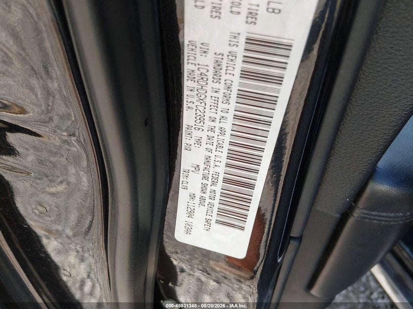 DODGE DURANGO 2015 VIN 1C4RDHDGXFC239516
