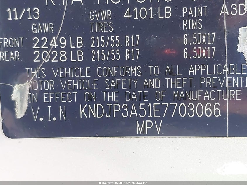 KIA SOUL 2014 VIN KNDJP3A51E7703066