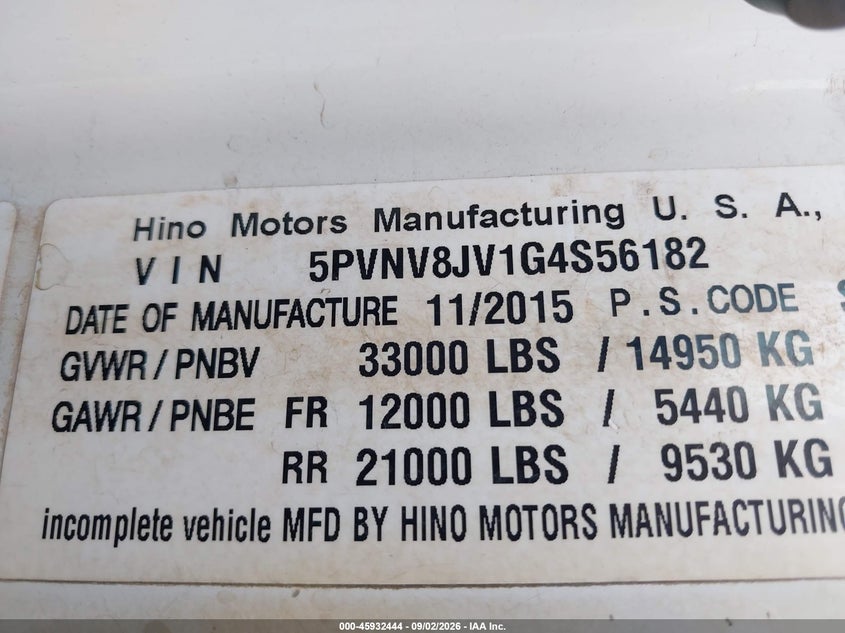 2016 HINO HINO 338 auction photo 8