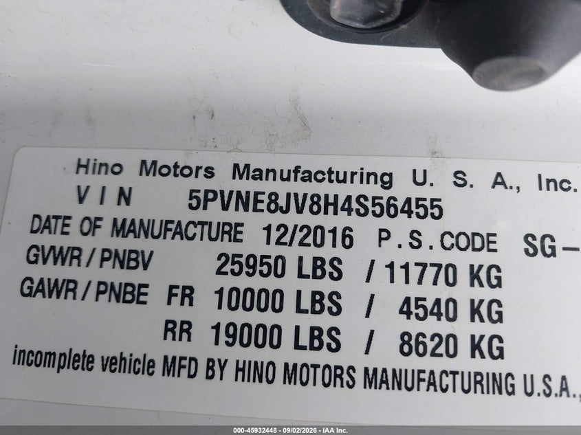 2017 HINO 238/258/268 auction photo 8