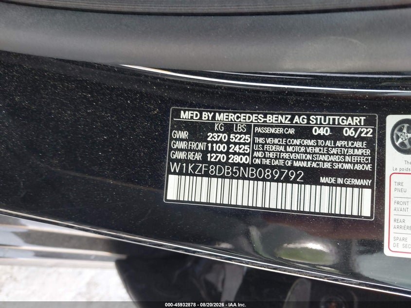 MERCEDES-BENZ E 350 2022 VIN W1KZF8DB5NB089792