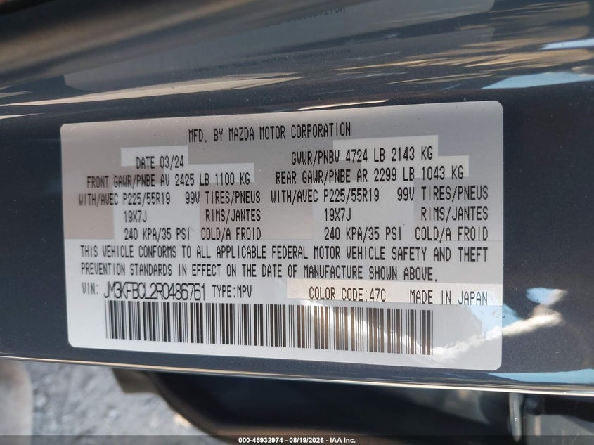 MAZDA CX-5 2024 VIN JM3KFBCL2R0486761