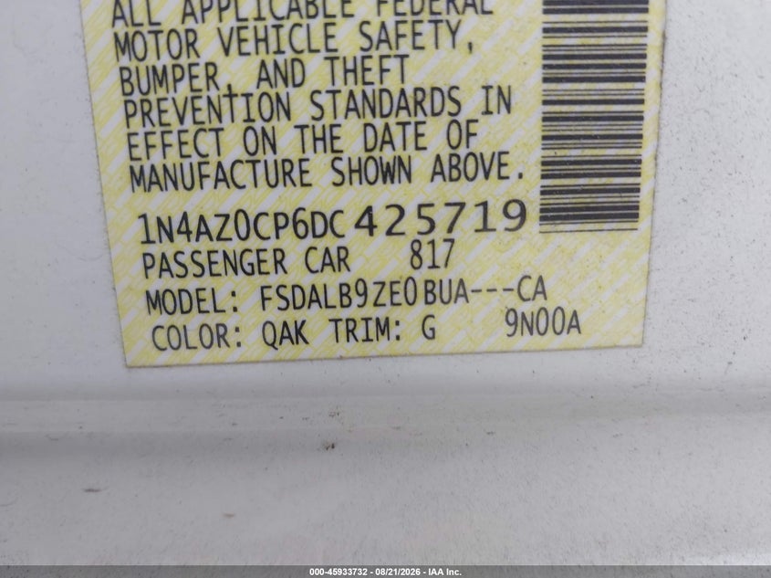 NISSAN LEAF 2013 VIN 1N4AZ0CP6DC425719