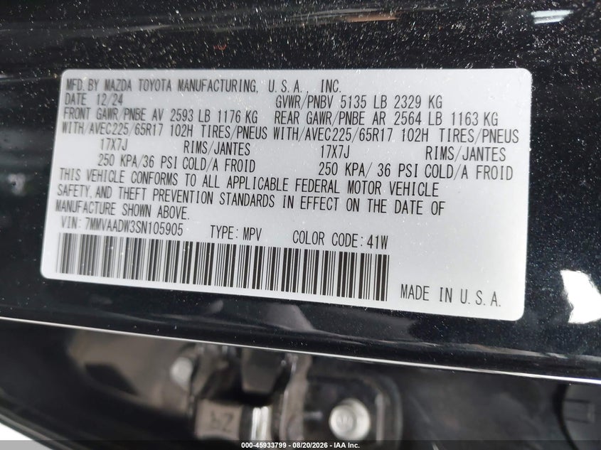 MAZDA CX-50 HYBRID 2025 VIN 7MMVAADW3SN105905