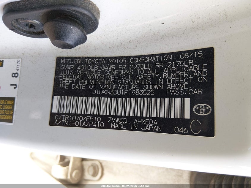 TOYOTA PRIUS 2015 VIN JTDKN3DU1F1983525