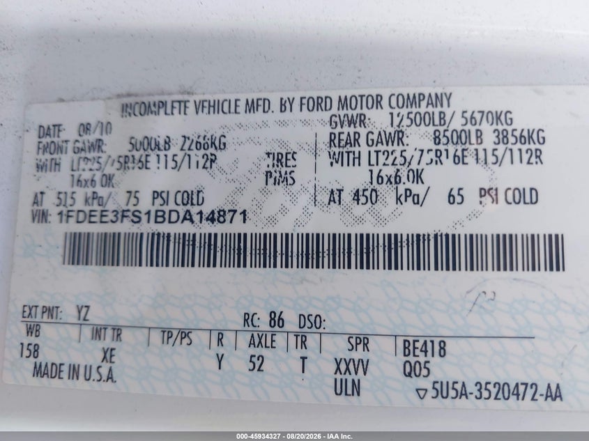 2011 FORD E-350 CUTAWAY auction photo 8