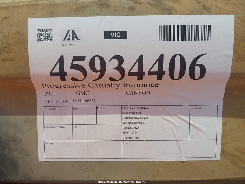 GMC CANYON 2022 VIN 1GTG6FEN1N1166887