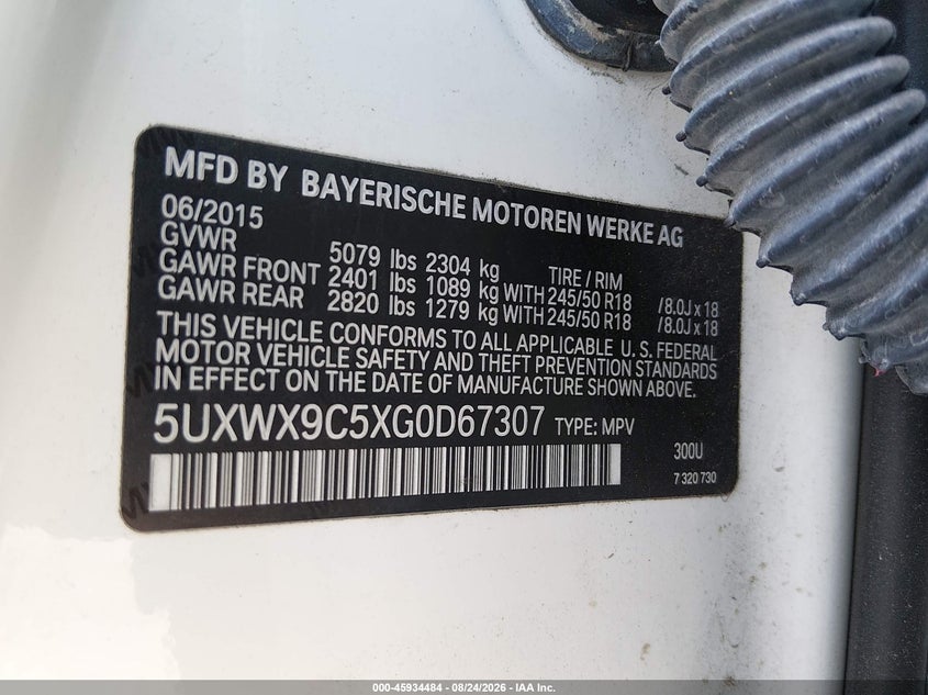 2016 BMW X3 SPORT UTILITY VEHICLE 2.0L I-4 DI, DOHC, VVT, TURBO, 240HP
