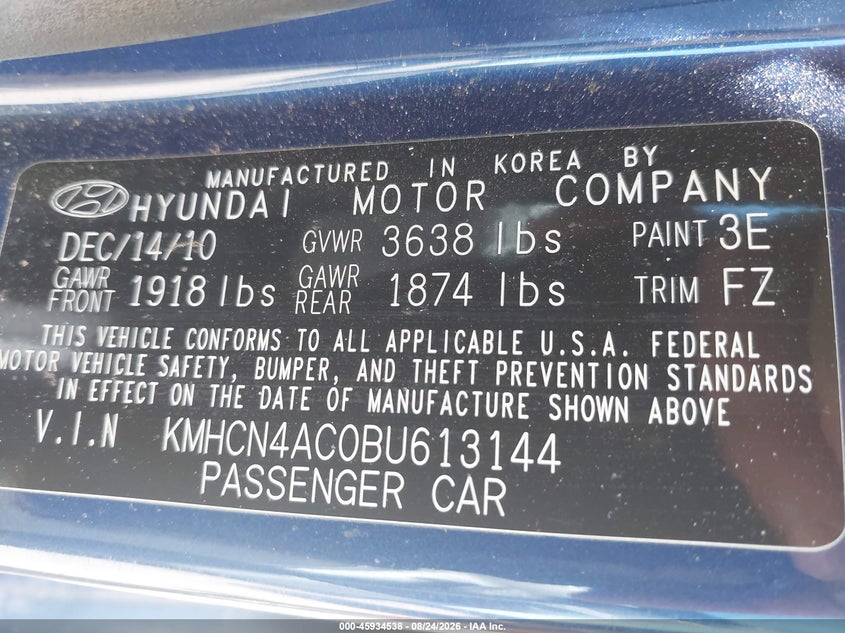 2011 HYUNDAI ACCENT SEDAN 1.6L I-4 DOHC, VVT, 110HP