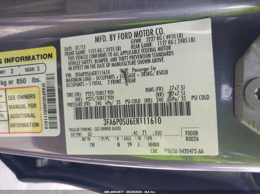 FORD FUSION ENERGI 2014 VIN 3FA6P0SU6ER111610
